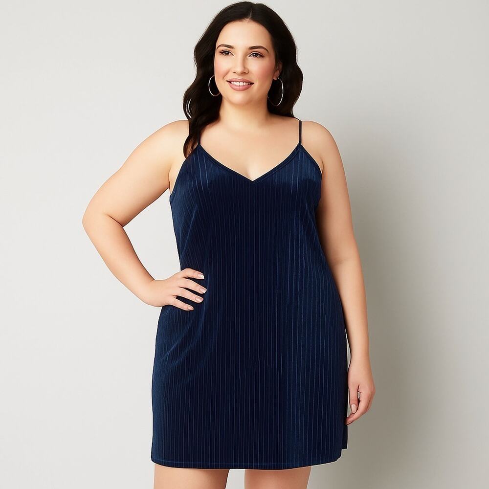 NWT Mudd Mood Indigo Blue Striped Velvet Slip Dress Women Size Large JM73G002RS